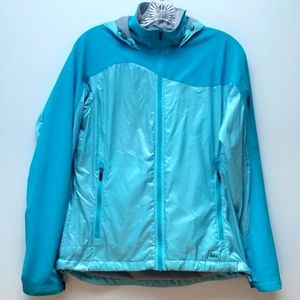 REI | TEAL & SEAFOAM HOODED WINDBREAKER, SZ S
